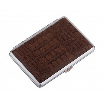 Портсигар S.Quire, сталь+искусственная кожа с металлическими клипами, коричневый цвет, 74*95*18 мм