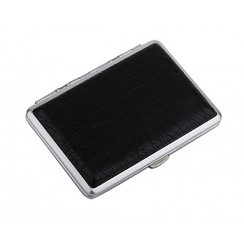 Портсигар S.Quire, сталь+искусственная кожа с металлическими клипами, черный цвет, 74*95*18 мм