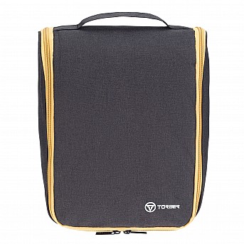 Несессер TORBER, дорожный, чёрный/бежевый, полиэстер 300D, 27 х 22 х 11 см