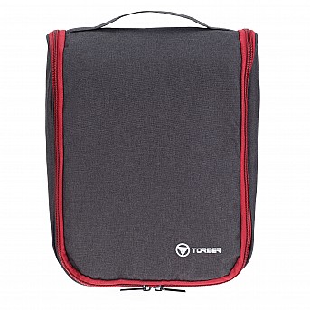 Несессер TORBER, дорожный, чёрный/бордовый, полиэстер 300D, 27 х 22 х 11 см