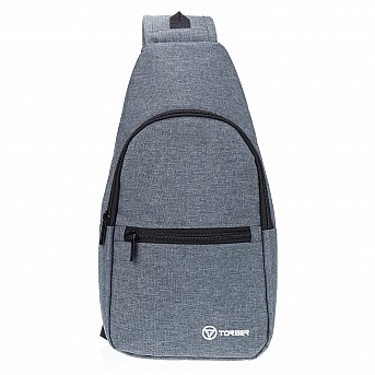 Рюкзак TORBER с одним плечевым ремнем, серый, полиэстер 300D, 33 х 17 х 6 см