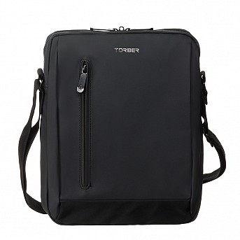 Сумка кросс-боди TORBER, черный/серый, полиуретан, 28х21х6 см