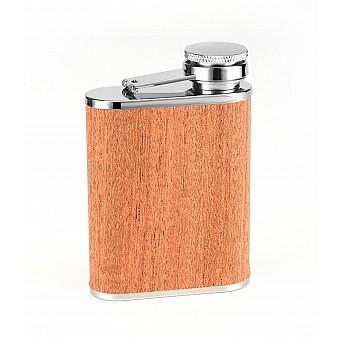 Фляга S.Quire 0,18 л, сталь+вставка под дерево, коричневая
