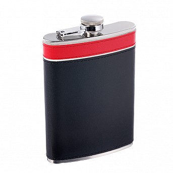 Фляга S.Quire 0,24 л, сталь+искусственная кожа, черно-красная
