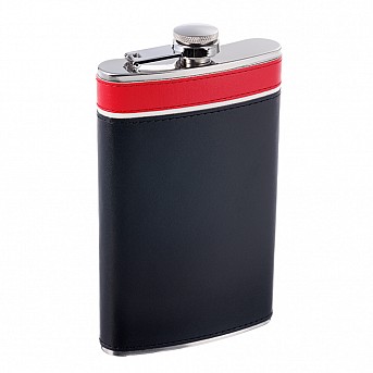 Фляга S.Quire 0,27 л, сталь+искусственная кожа, черно-красная