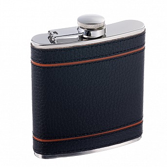 Фляга S.Quire 0,18 л, сталь+искусственная кожа, черно-коричневая
