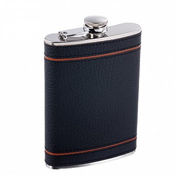 Фляга S.Quire 0,24 л, сталь+искусственная кожа, черно-коричневая