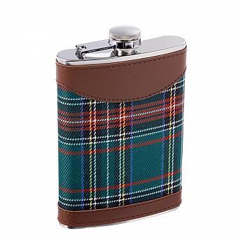 Фляга S.Quire 0,24 л, сталь+искусственная кожа, коричневая с шотландской клеткой
