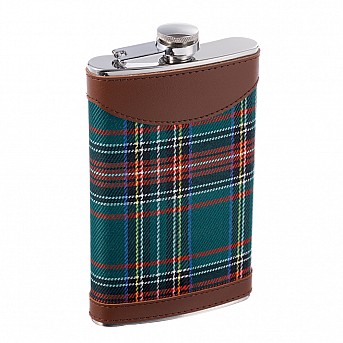 Фляга S.Quire 0,27 л, сталь+искусственная кожа, коричневая с шотландской клеткой