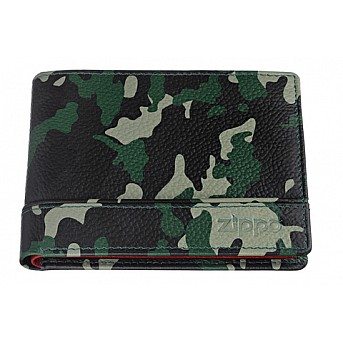 Портмоне Zippo, зелёно-черный камуфляж, натуральная кожа, 11,2×2×8,2 см